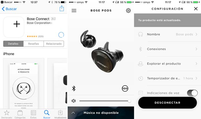 app móvil bose connect para los auriculares SoundSport Free de Bose
