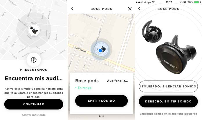 App móvil función localización gps para auriculares Bose SoundSport Free