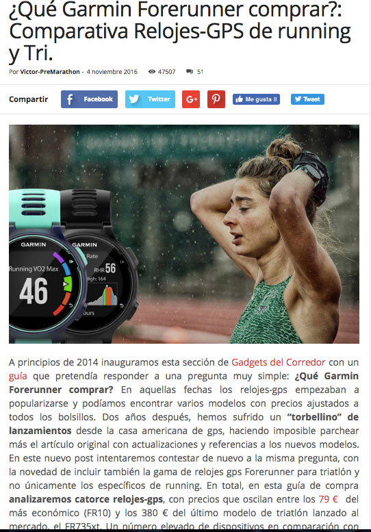 Qué Garmin Forerunner comprar? Comparativa relojes-gps 2016.