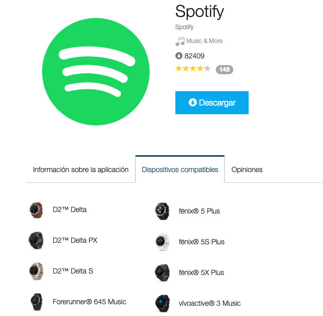 App Spotify para relojes gps de Garmin con música