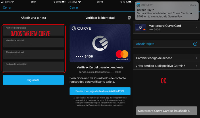 cómo añadir la tarjeta mastercard de la app Curve a Garmin Pay
