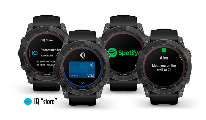 Funciones de smartwatch música, pagos y notificaciones serie Fenix 7 de Garmin